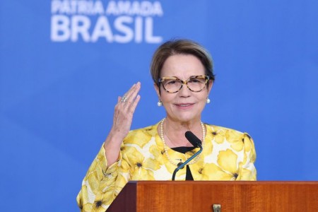 A ministra da Agricultura, Pecuária e Abastecimento, Tereza Cristina , durante lançamento do Plano Safra 2021/22 no Palácio do Planalto. - Fabio Rodrigues Pozzebom/Agência Brasil