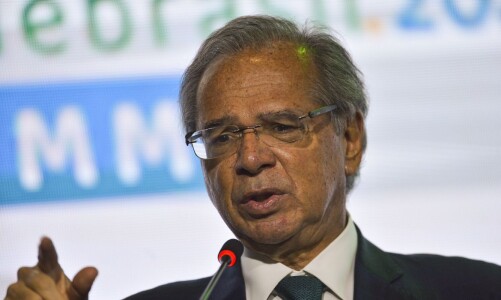 O ministro da Economia, Paulo Guedes, durante palestra de abertura do Painel Telebrasil Summit 2022.